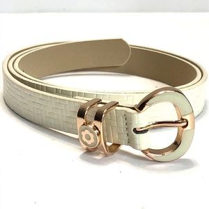 Off White Enamel Buckle Vegan Leather Belt size 28-34”